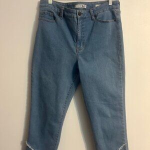 Code Bleu Medium Wash Classic 5 pocket Kick Flare denim crop, size 14P